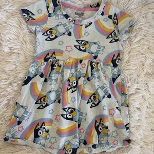 Bluey Kids Dress with Rainbow and Character Print
